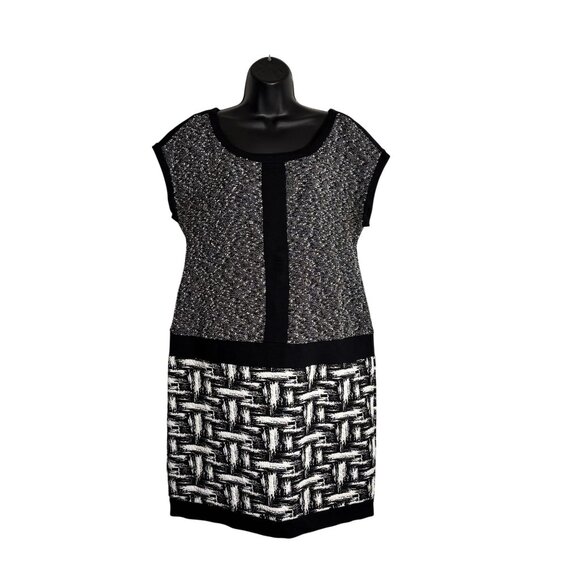 Ann Taylor Womens Black & White Textured Dress Size 12 Cap Sleeve Woven Design - Picture 1 of 11